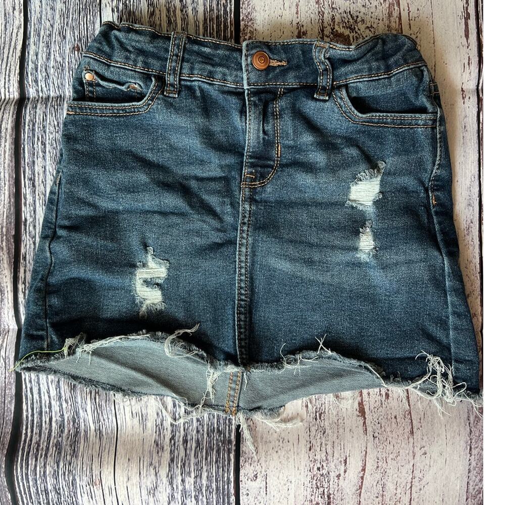 Girls 6-6X Disterssed Denim Jean Skirt, Frayed Hem, Blue, Wonder Nation